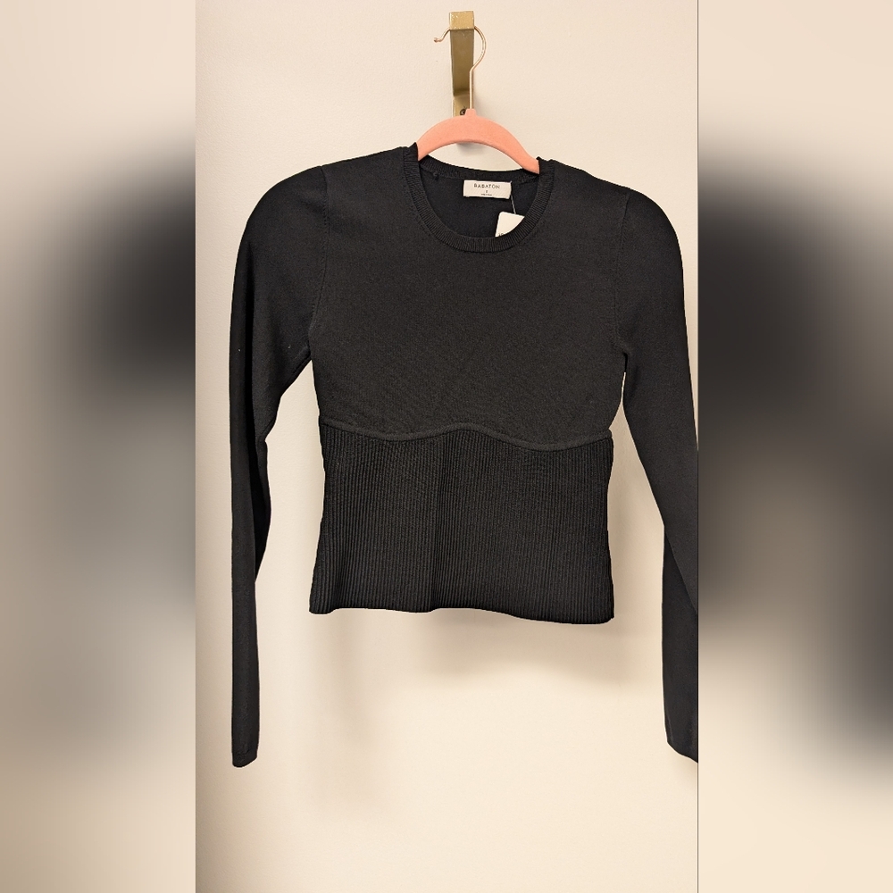 Babaton Black Long Sleeve Ribbed Top